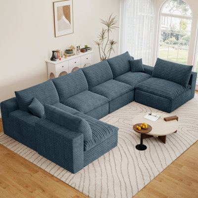 Canapé modulaire en forme de U de 136 po, canapé modulaire à 6 places 136 po, siège rembourré en velours côtelé à assise profonde pour salon, sans assemblage requis
