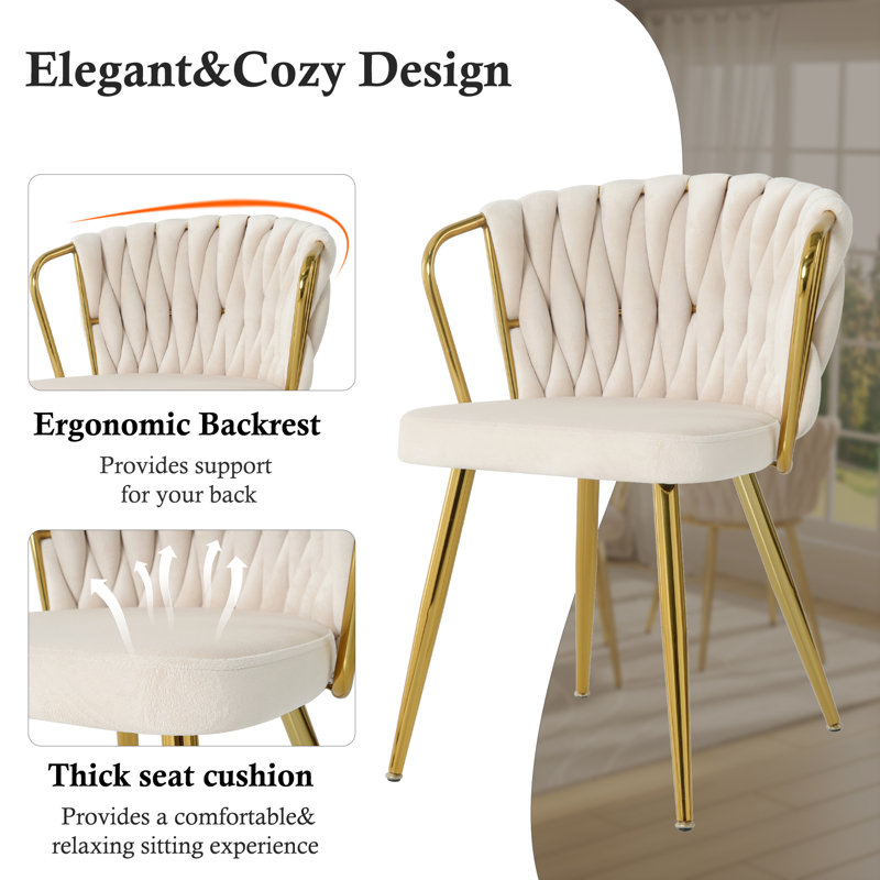 3-Piece Round Glass Dining Table Set For 2, Beige/Gold