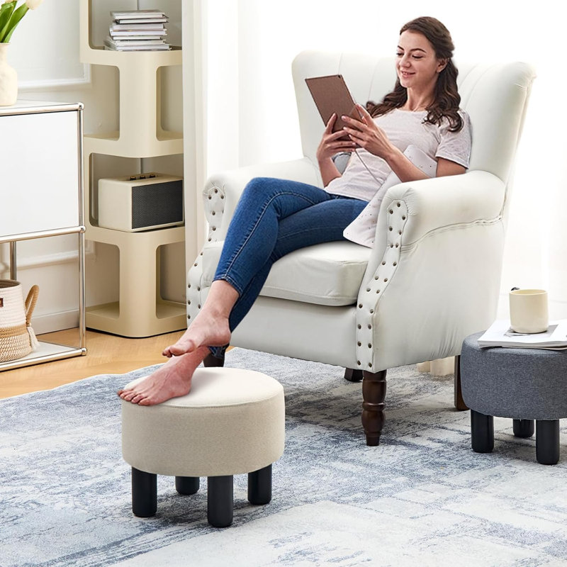 Tabouret d'appoint en bois, Lin beige