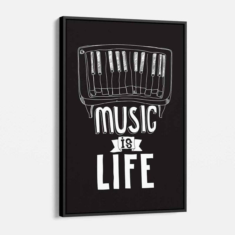 «Flerida Black Music Is Life On Canvas», art textuel, H 16 po x l 12 po, Cadre noir