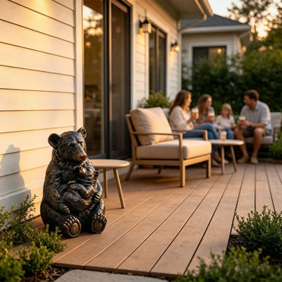 Statue de 14 pouces de haut ourson étreignant, décoration de jardin rustique d'extérieur pour patio et cour