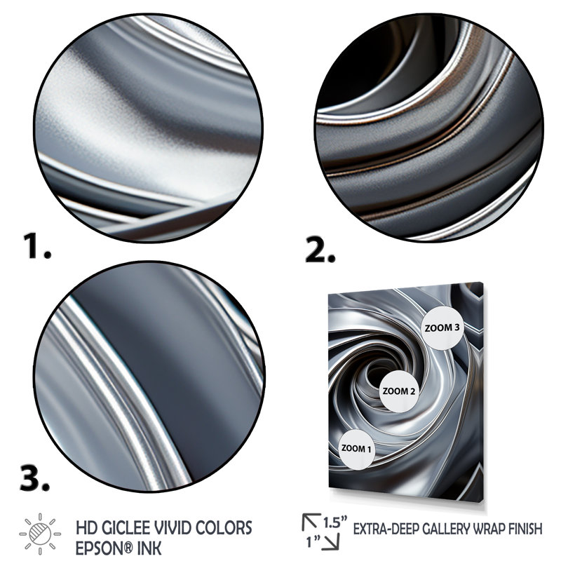 «Gray Spiraling Abstraction - Abstract Spirals», art mural, H 40 po x l 30 po x P 1,5 po, Cadre simple noir