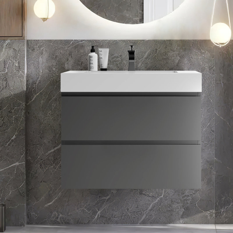 29.9'' Single Bathroom Vanity with Resin Top, Gray
