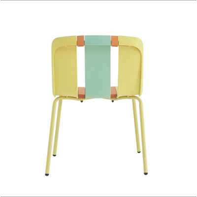 Holiday - 4-Pack Modern Striped Color Block Chairs – Indoor/Outdoor PP Plastic Seat & Sturdy Metal Legs, Vibrant Yellow, Orange, Green – For Living Room, Balcony, Café, Terrace