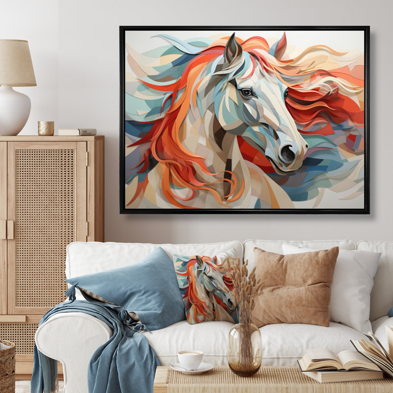 «Colorful Horse Spirit of Equus» - art mural cheval, H 12 po x l 20 po x P 1 po, Cadre flottant noir