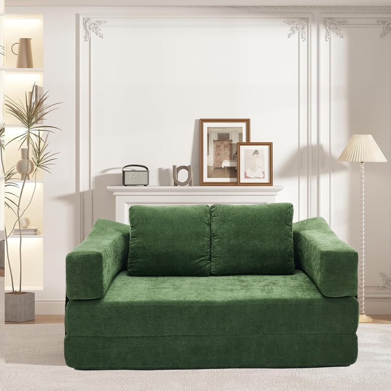 Upholstered 71'' Sleeper Sofa, Green Fabric