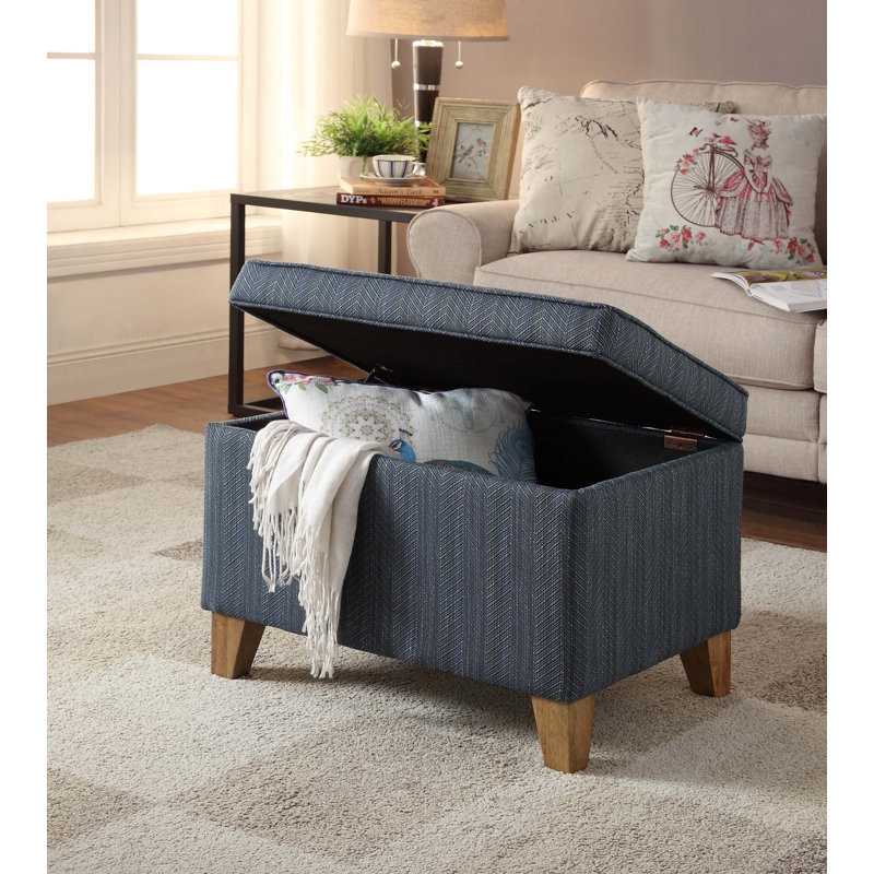 Repose-pieds avec rangement Murwah, Mélange de polyester texturé bleu sarcelle