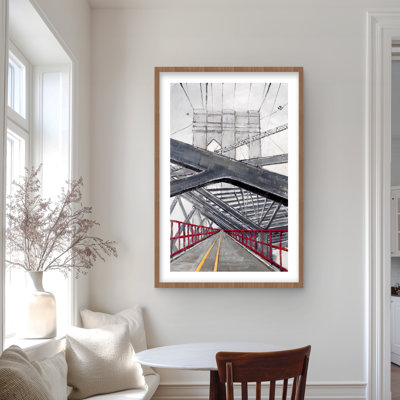 Under the Brooklyn Bridge - chambre rouge, impression encadrée