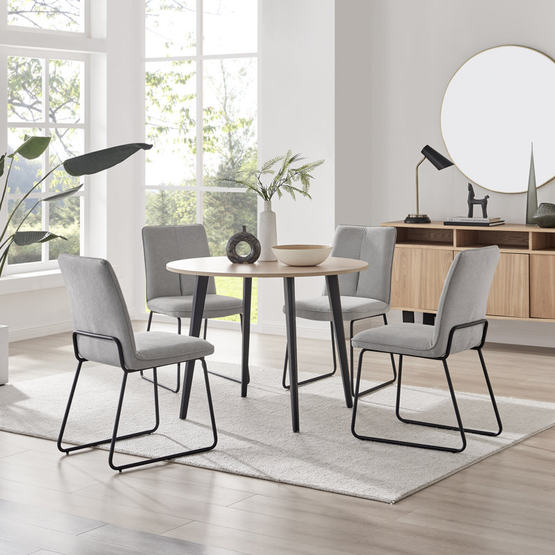 Betsab 4 - Person Dining Set, Light Grey, Oak/Black