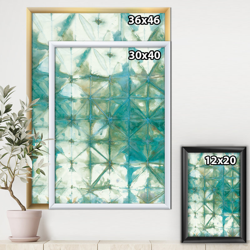 « turquoise aquarelle géométrique iii »-cadre photo sur toile, H 20 po x l 12 po x P 1po, Cadre noir