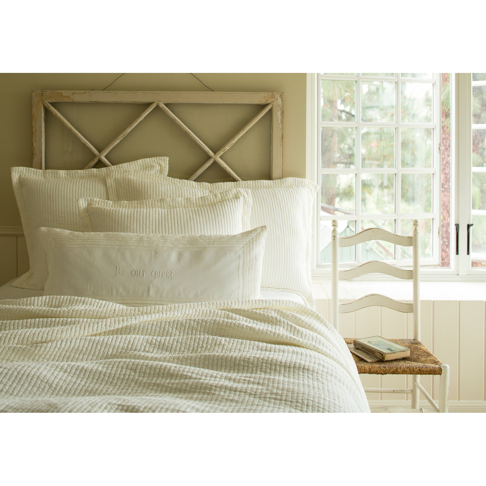 Hudson Stripe Coverlet Set, Queen, Cream