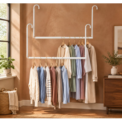 White 2-Pack Hanging Closet Rod Extenders, Height- and Width-Adjustable Bars Designed to Organize Clothes and Save Storage Space