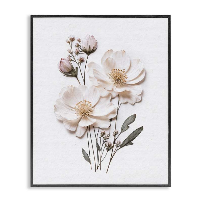 Giclée encadrée de fleurs pressées élégantes, design par lettré et doublé, Giclée encadrée noir minuit, H 30 po x l 24 po