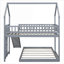 Lit plateforme simple superposé au dessus d'un lit double avec glissade, fabrication en pin massif gris ardoise pour les chambres d'enfant partagées