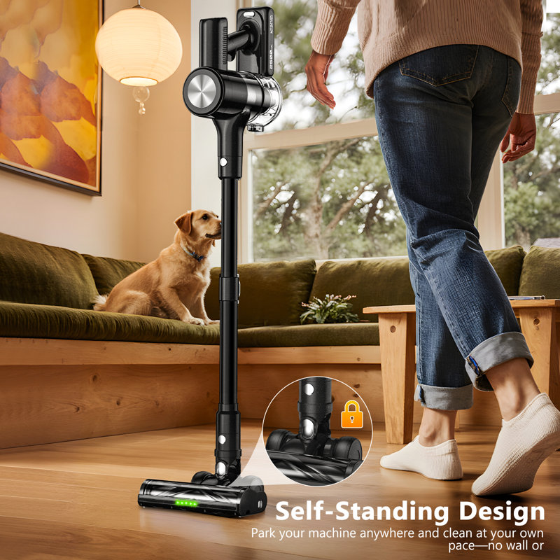 Cordless Vacuum Cleaner, 55KPa/500W Stick Vacuum with 55 Mins Runtime, Self-Standing Vacuum Cleaner for Home, LED Display, Anti-Tangle Brush, Rechargeable Vacuum for Pet Hair, Carpet & Hard Floors