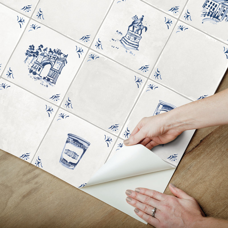 Brooklyn Delft Navy Peel and Stick Wallpaper, Blue