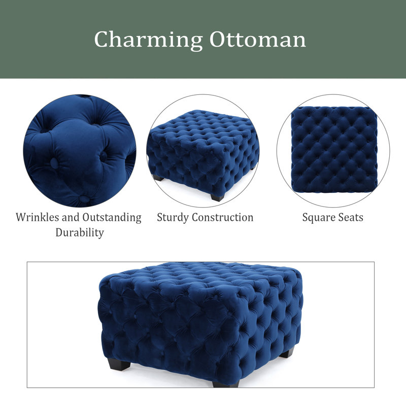 29X29X18.25 Tufted Solid Color Standard Ottoman, Navy