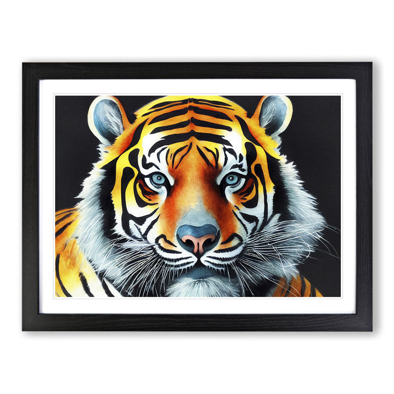 Watercolour Tiger Vol.2 1 Piece Single Picture Frame Wall Art, 46cm H x 64cm W, Black