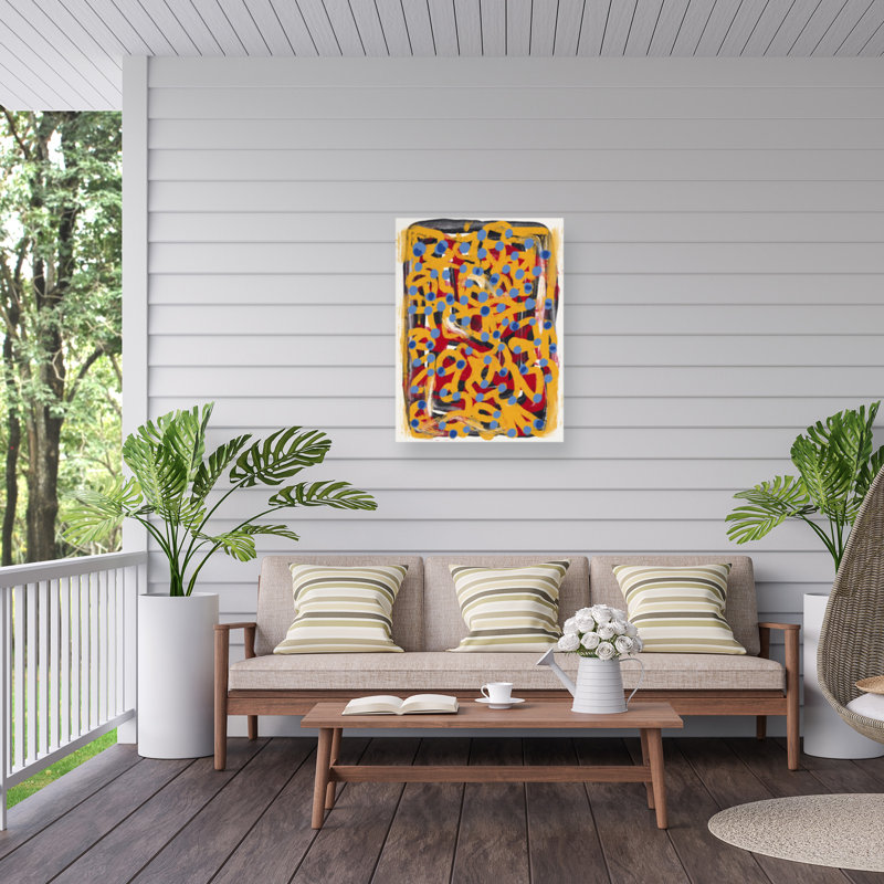 Little Dean Yellow Dotted Line Art Abstract Blue Polka Dot Outdoor  Canvas, H 18 po x l 24 po