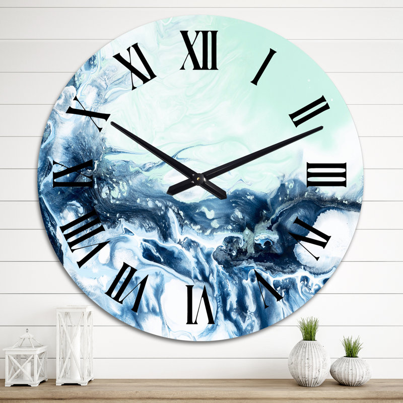 Art liquide bleu et vert - horloge murale moderne, Médium