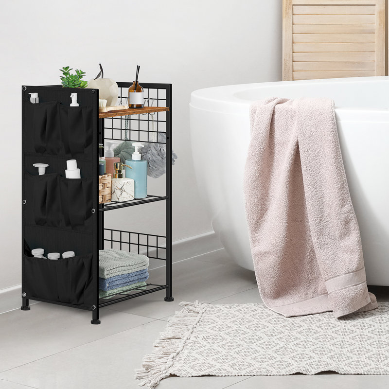 Étagère de rangement brune à 3 niveaux avec paniers en tissu, Noir