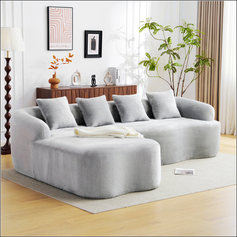 Canapé modulaire en L à compression complète avec méridienne incurvée, canapé modulaire en chenille, haute densité pour le salon en appartement