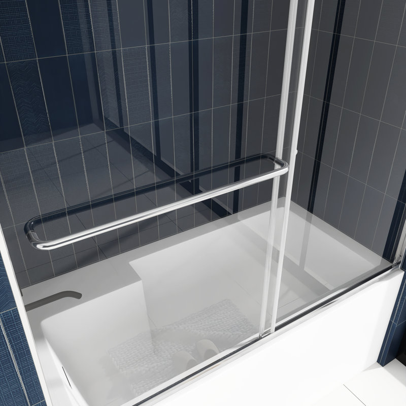 Porte de baignoire coulissante double encadrée l 60 po x H 58 po, Nickel