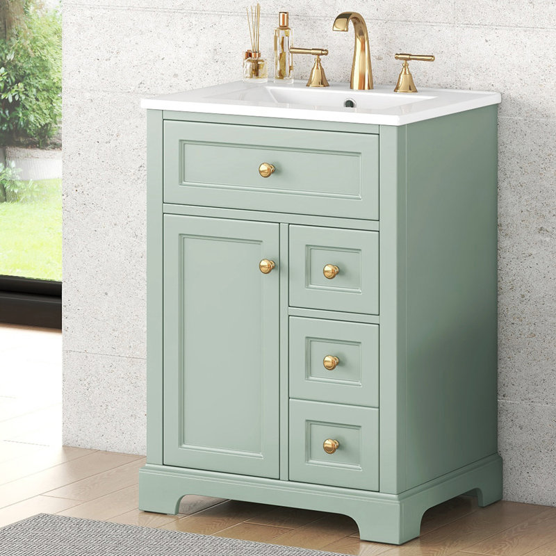 Meuble-lavabo 24 po avec lavabo et 3 tiroirs 24 po, Vert
