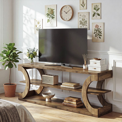 TV Stand for TVs up to 70 Inches, Farmhouse Entertainment Center with Storage Shelves, 63-Inch Long Console Table and Media Furniture for Living Room, Bedroom, Rustic Brown