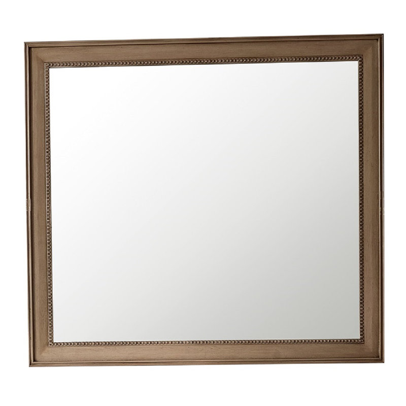 Bristol Flat Solid Wood Beveled Wall Mirror, 40" H x 44" W, Whitewashed Walnut
