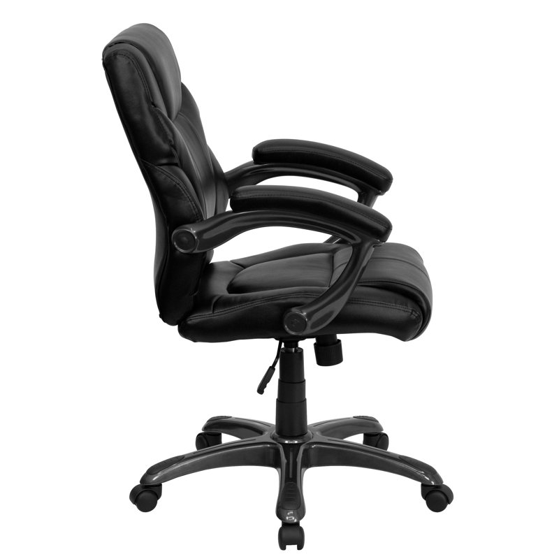 Mid-Back Black Leather Executive Swivel Office Chair with Fixed Arms
