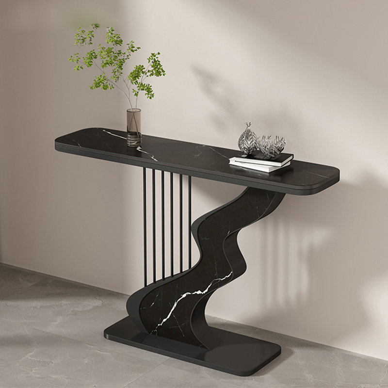 Rectangular Sintered Stone;Iron Console Table, Black, Black, 31.5" H x 39.37" W x 11.81" D