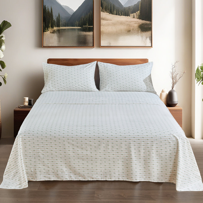 Ensemble de draps 100% coton, Ensemble de draps pour très grand lit avec 2 taie, Motif floral jaune 3