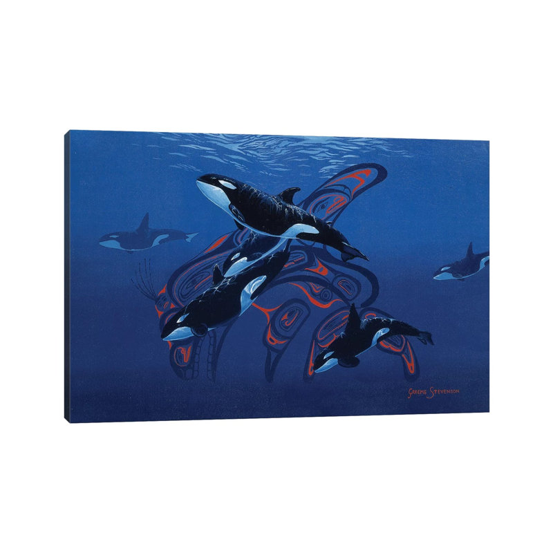 Blue Orcas by Graeme Stevenson - Wrapped Canvas Print, 101.6 cm H x 66.04 cm W x 1.91 cm D