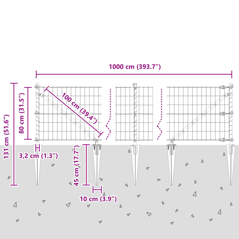 Galvanised Steel Border Fencing, Green, 80 x 1000 x 0.2 cm