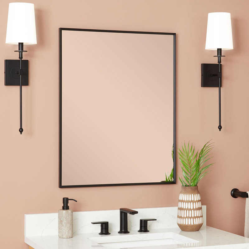 Kardon 30" x 24" Transitional Rectangular Framed Bathroom Wall Mirror, Matte Black