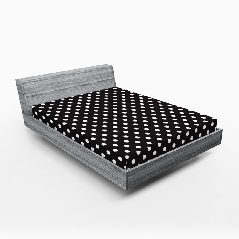 Ambesonne Fitted Sheet 2-Pack, Queen Fitted Sheet, Charcoal Gray/White Polka Dots