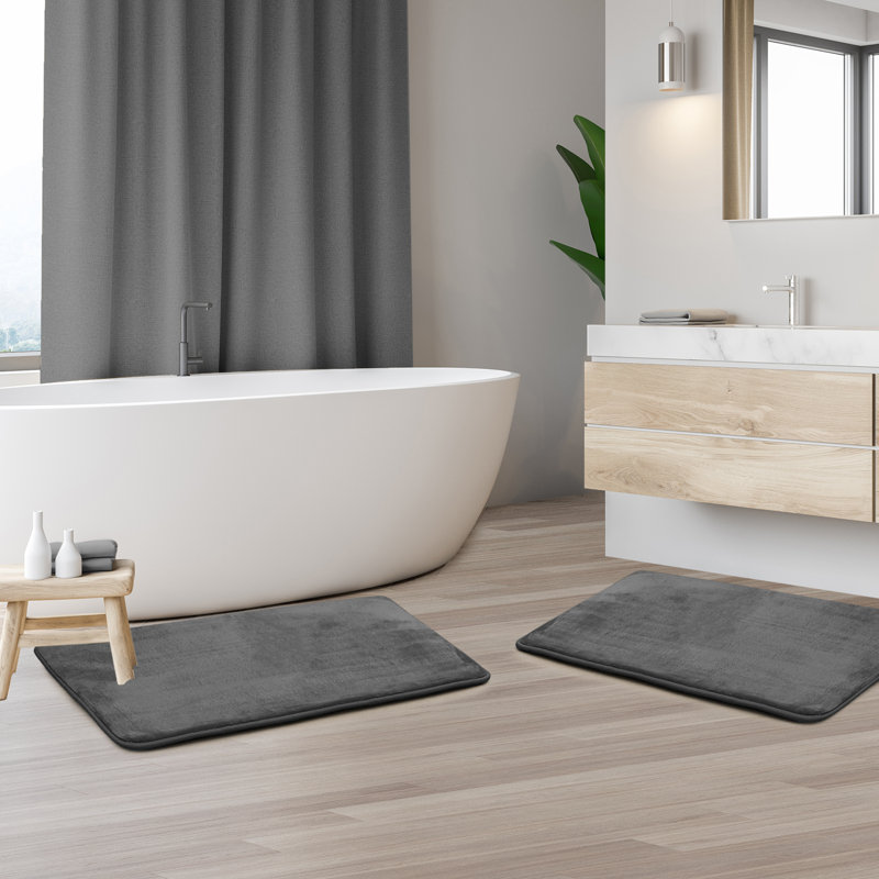 Steph Luxury Ultra Soft and Absorbent Memory Foam Bath Rug Set with Non-Slip Backing, Small: 17"W x 24"L, Gray