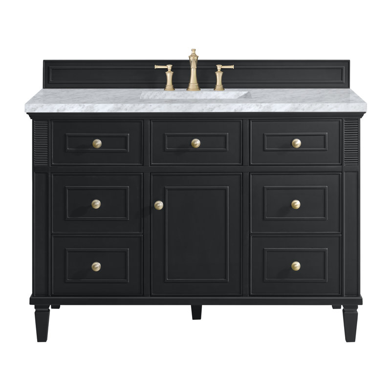 Lorelai 48'' W Single Vanity, Black Onyx, Carrara White Marble, 8" Widespread