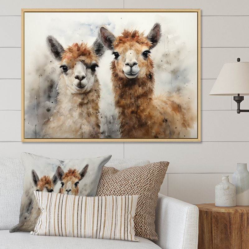 Alpagas Graceful Alpacas I - reproduction sur toile, H 24 po x l 32 po x P 1 po, Cadre naturel flottant