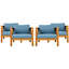 Fauteuils club d'extérieur en bois avec coussins bleus imperméables, conversation, convenant à tous les espaces confortables et ergonomiques