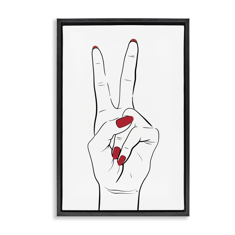«Victory Peace», toile flottante encadrée à la main par Martina Pavlova, Cadre flottant noir de jais, H 25 po x l 17 po