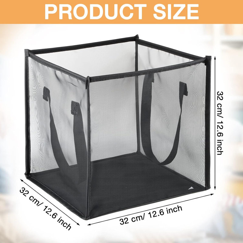 Lot de 6 paniers à linge pliables en maille simple couche, noirs, carrés de 33 cm avec poignées, transparents et portables, gain de place pour la buanderie d'une chambre d'étudiant ou d'une salle de bain.