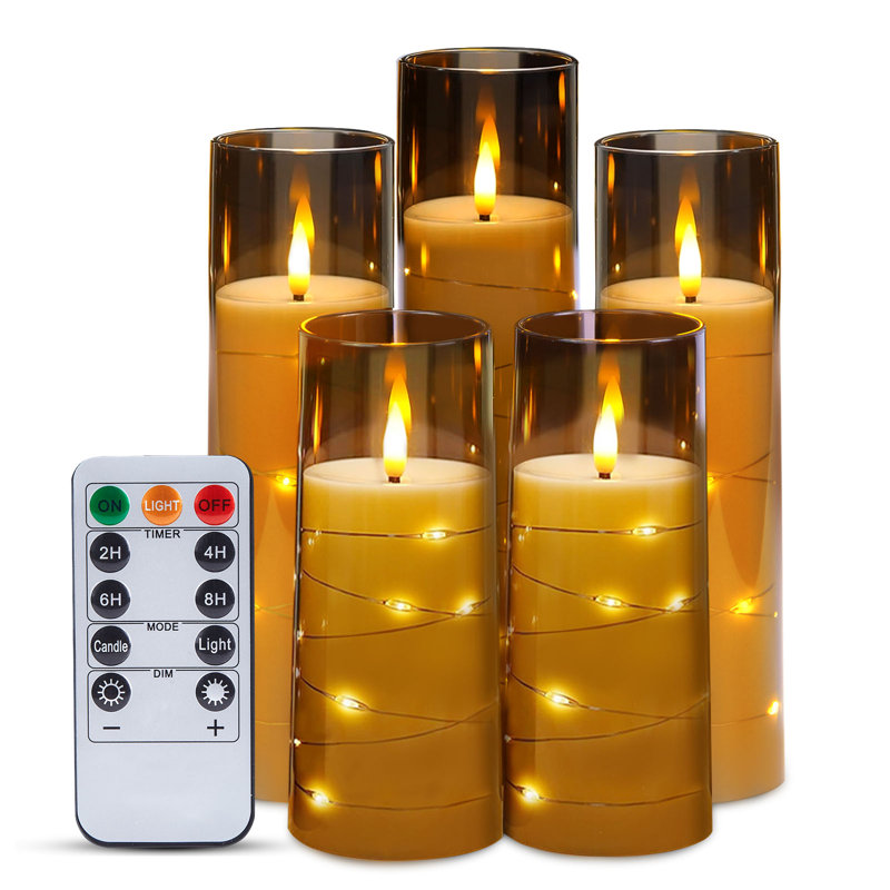 Unscented Flameless Pillar Candle with Acrylic Holder, Gray