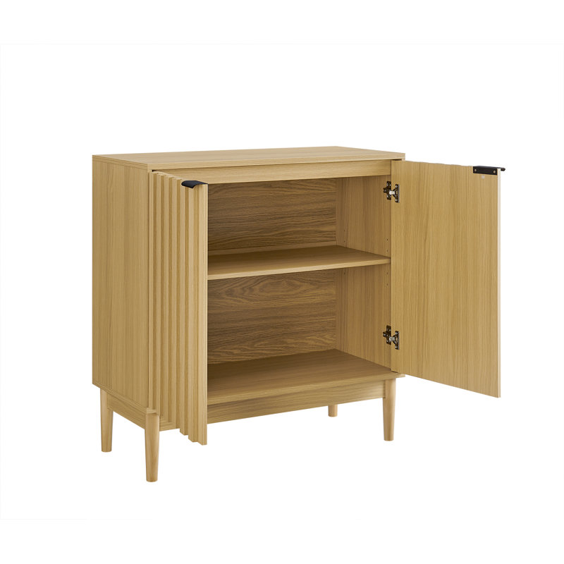 Kharri 31.5" Fluted Door Sideboard Buffet Cabinet — Modern Rustic 2-Door Accent Cupboard w/ Adjustable Shelf, Solid Wood Turned Legs & Gold Hardware for Dining Room, Entryway, Living Room Console (White, 150 lb cap)