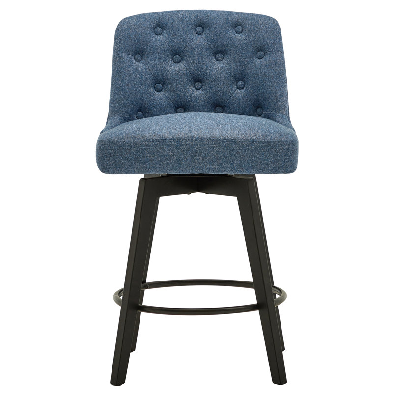 Swivel Upholstered 26'' Counter Stool Wood Leg, Navy, Counter Stool (26" Seat Height), 2