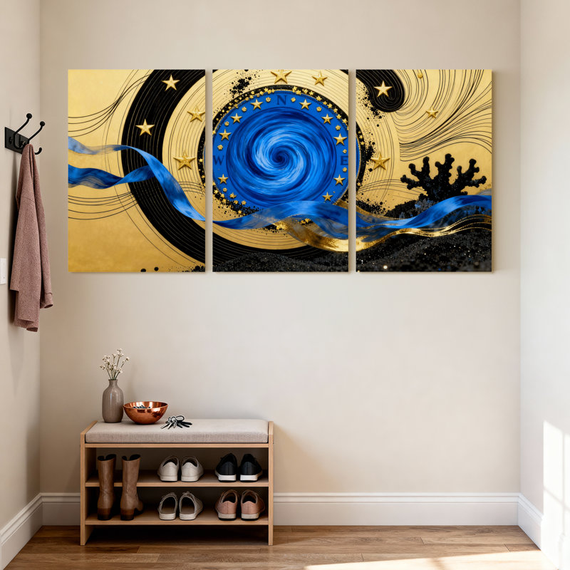 «Blue Spiral Stars», ensemble de 3 impressions sur toile, H 24 po x l 48 po