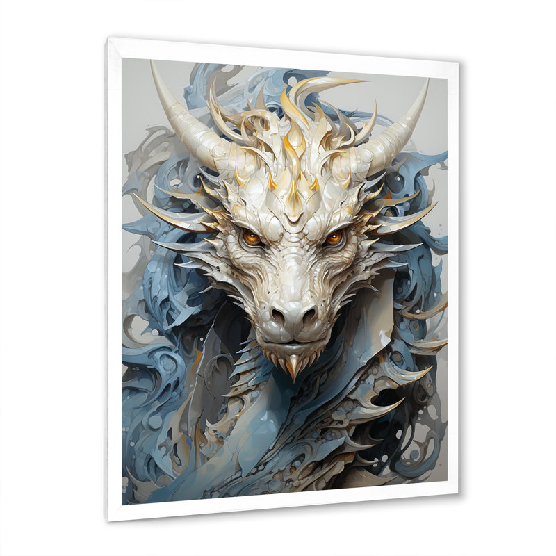 «Epic Blue and Gray Dragon Odyssey III», reproduction sur toile, H 44 po x l 34 po x P 1,5 po, Cadre simple blanc
