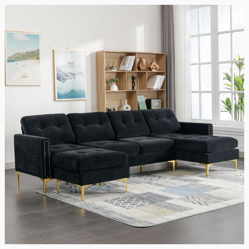 Canapé modulaire 3 pièces Nichoals, Velours noir