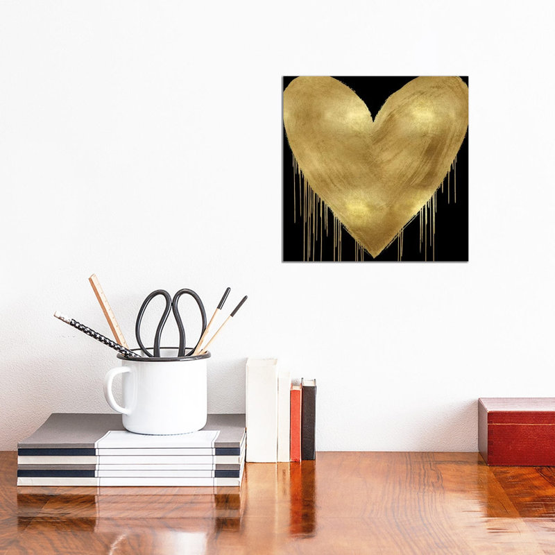 Big Hearted Gold On Black by Lindsay Rodgers - Wrapped Canvas Print, 30.48 cm H x 30.48 cm W